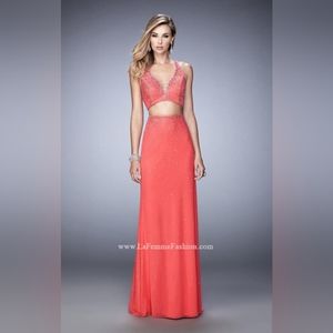 NWT LA FEMME HOT PINK 2 PIECE RHINESTONE DRESS US 6 PROM/FORMAL/PAGEANT